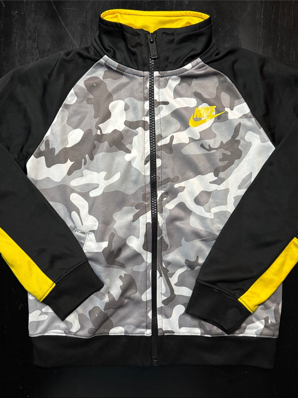 Nike Kids Black & Gray Camo Jacket with Yellow Trim